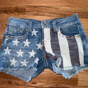 Miss Me Blue Star and Stripe Jean Shorts